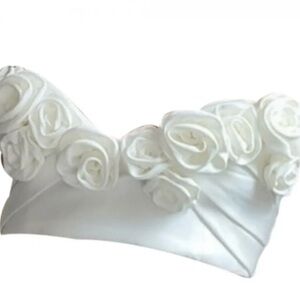 Meshki White Strapless Rose Appliqué Crop Top
